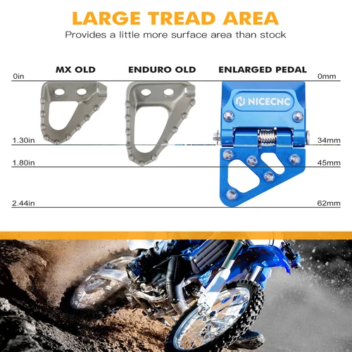 Imagen 2 del producto NICECNC para Yamaha YZ125 YZ250 1998-2023 57mm de ancho reposapiés y punta de palanca de Pedal de freno trasero plegable YZ 125X 250X 250F WR250F