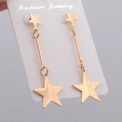 Trendy Big Small Star Shape Drop Earrings for Women Vintage Golden Silver Color Pentagram Geometry Dangle Earrings Metal Jewelry