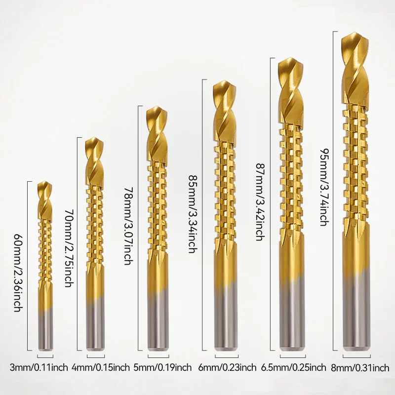 HSS-Spiralbohrer-Set, Titanbeschichteter Bohrer, 3–8 mm gezahnte Nutspirale, gezackte Sägebohrer, Verbundbohrer – Detail 5