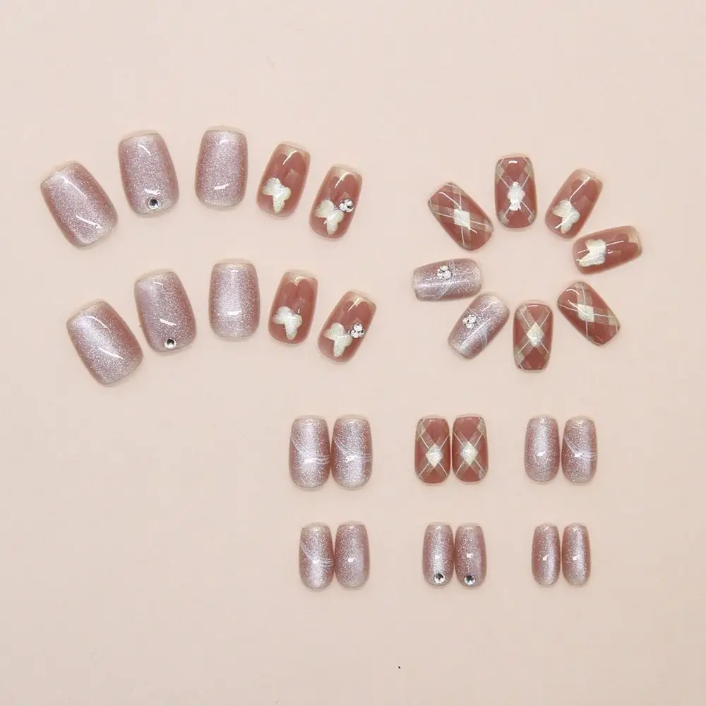 

30pcs Detachable Short Ballerina False Nails French Cat Eye Shining Slices Fake Nails Full Cover Golden Butterfly Nail Tips DIY