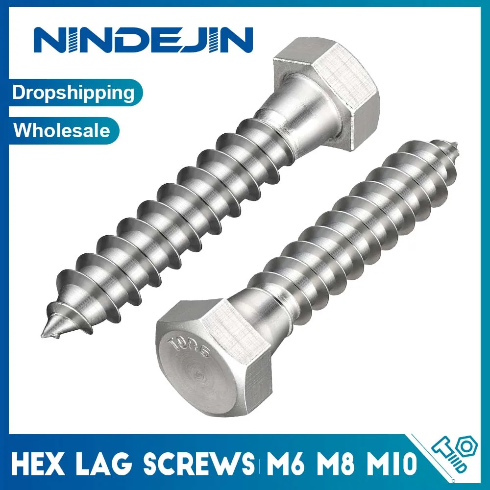 Vis taraudeuses à bois à tête hexagonale robuste, en acier inoxydable 304, M6 M8 M10, boulon pour supports TV, réparation de pont et de bateau