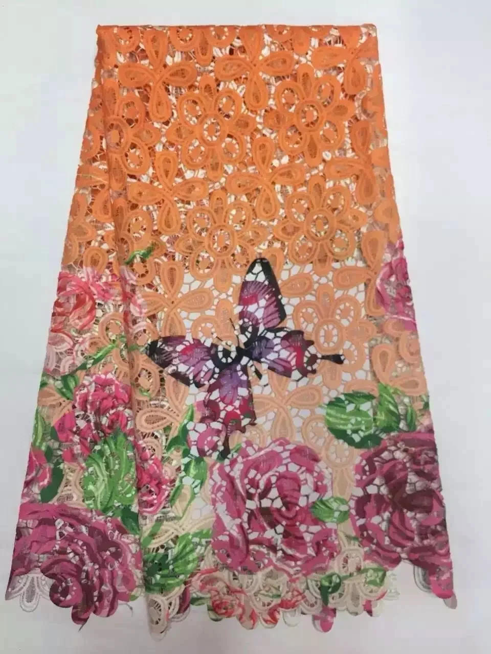 

2021 New arrival nigerian african cord lace fabric.High quality guipure lace fabric with flower.Water soluble lace fabric