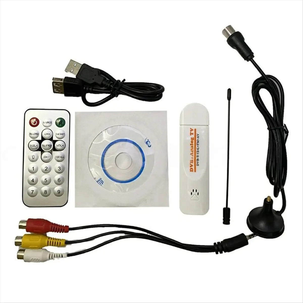 Digital Satellite DVB T2 USB Tuner with Antenna Remote HD USB TV Receiver DVB-T2/DVB-T/DVB-C USB