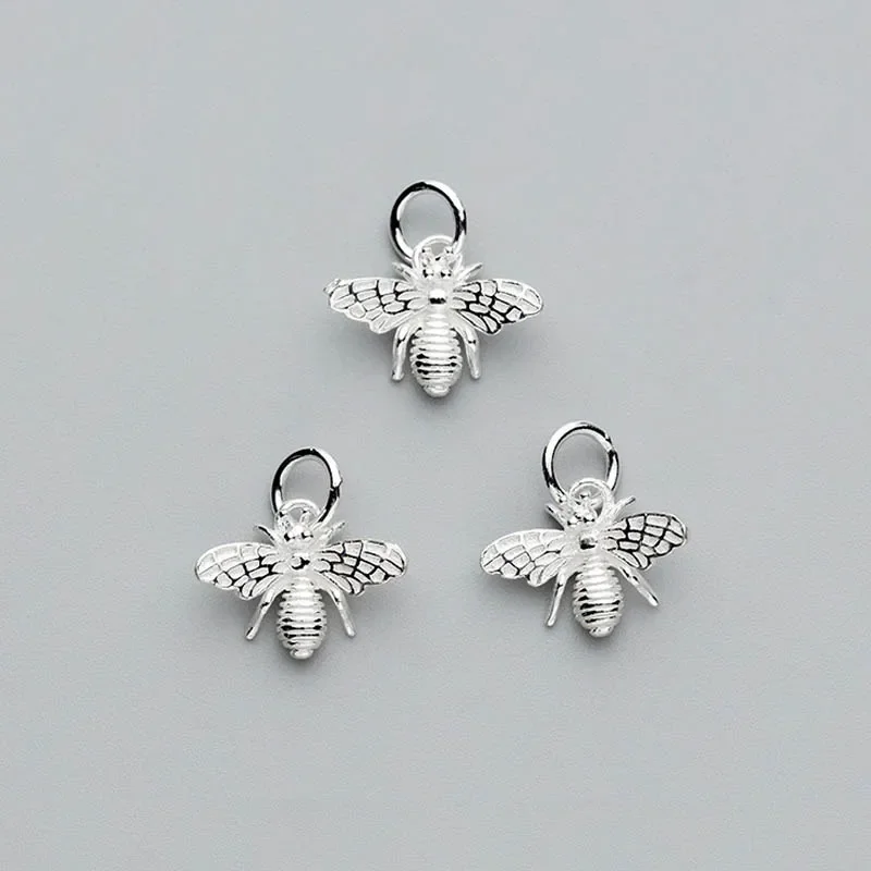TrustDavis  Real 925 Sterling Silver Fashion Sweet 3D Busy Bees Charm Pendant Handmade DIY Accessories Jewelry Wholesale DZ117