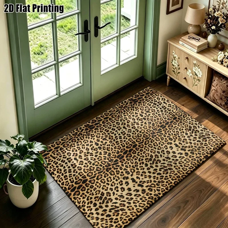 Large Indoor Area Rug, Soft Velvet Low Pile Machine Washable Leopard Print Floor Rug, Warm Tan Black Spotted Cheetah Pattern for Living Room Bedroom Home Decor