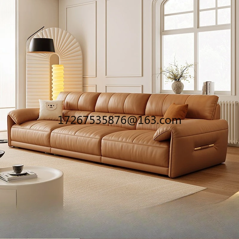 

Elephant ear sofa Italian minimalist living room small apartment light luxury simple straight row retro style leather sofa