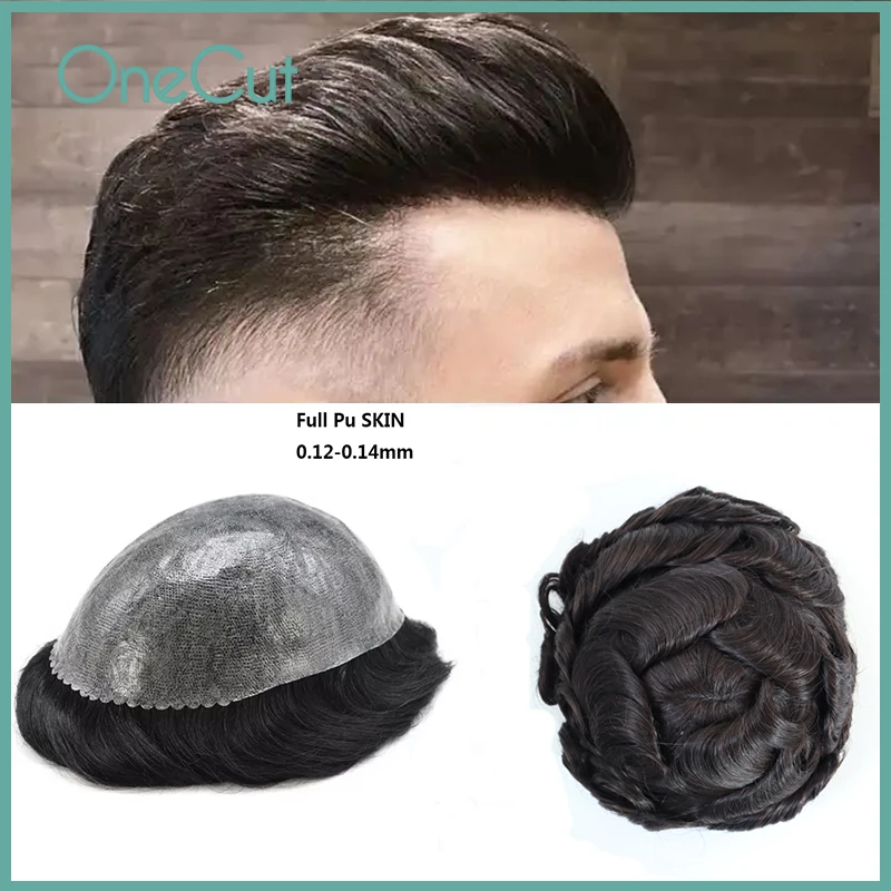 

Knotless Men Toupee I SKIN Full PU 0.12-0.14cm Male Men's Capillary Prosthesis 100% Indian Human Hair Replacement Systems Units