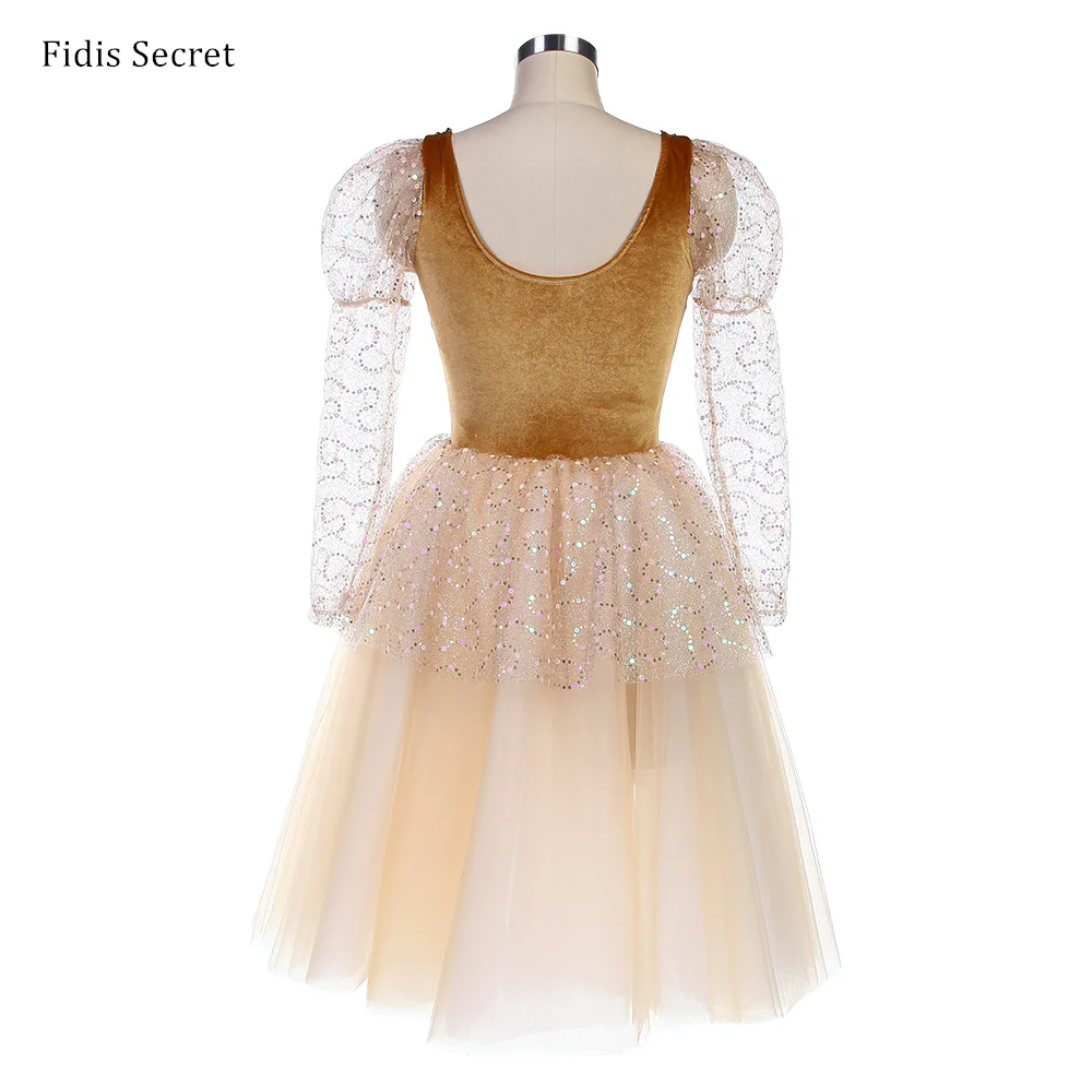 Women Light Brown Romantic Long Tutus,Girls Ballet Performance Sequins Dance Wear,Ballerina Flower Fairy Princess Stage Costumes