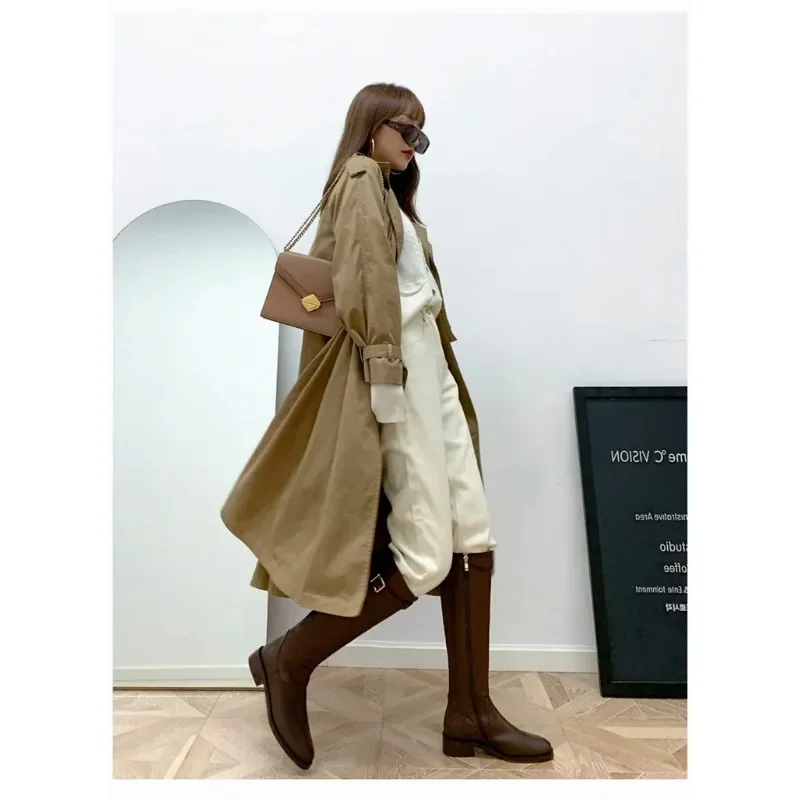 Ladies Knight Boots Classic Warm Boots Side Zipper Round-toe Thick Heel Slim Knee Boots Autumn Winter Women Botas