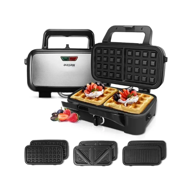 

Metine Waffle Makers 3-in-1 Waffle Press Sandwich Maker with Removable Plates 5-gears Temperature Control Non Stick Coating