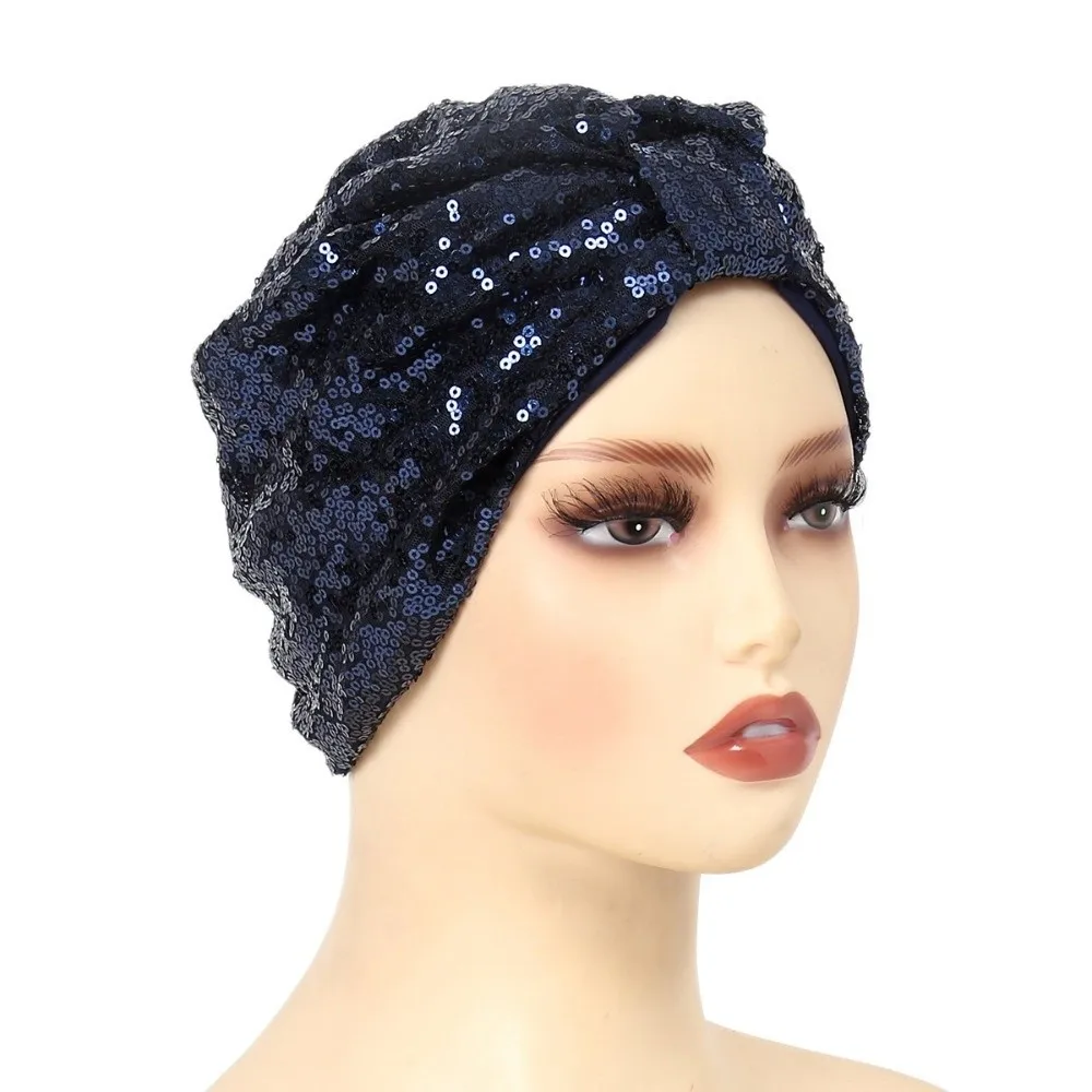 

Elegant Ramadan Muslim Sequin Turban Cap Headwear Headwrap Ladies Head Wrap Solid Color Muslim Sequin Hijab Scarf Women