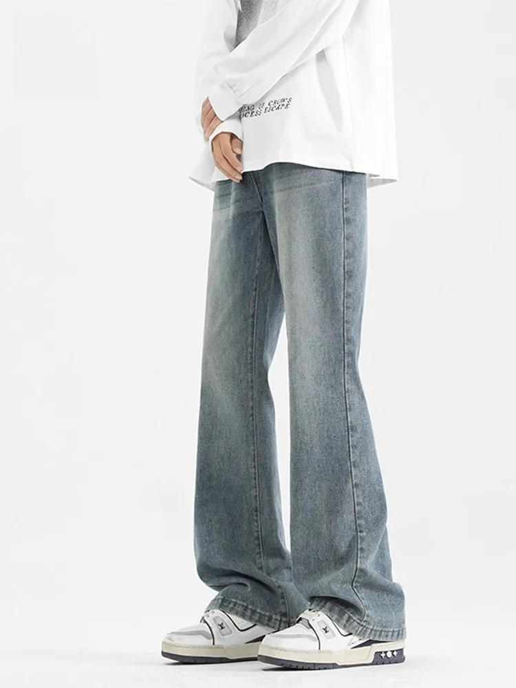 بنطال جينز رجالي أمريكي ريترو كاجوال فضفاض مستقيم الساق طويل ملابس ربيع الخريف مزيج مريح من القطن والبوليستر