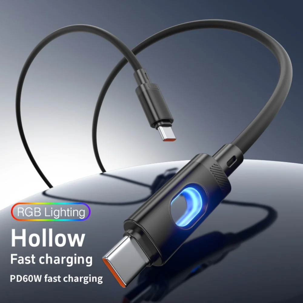 60W PD Schnellladekabel mit RGB-Beleuchtung, USB-Typ-C-Kabel, Hochgeschwindigkeits-Datensynchronisations-Ladekabel für iPhone, Xiaomi, Samsung, Huawei