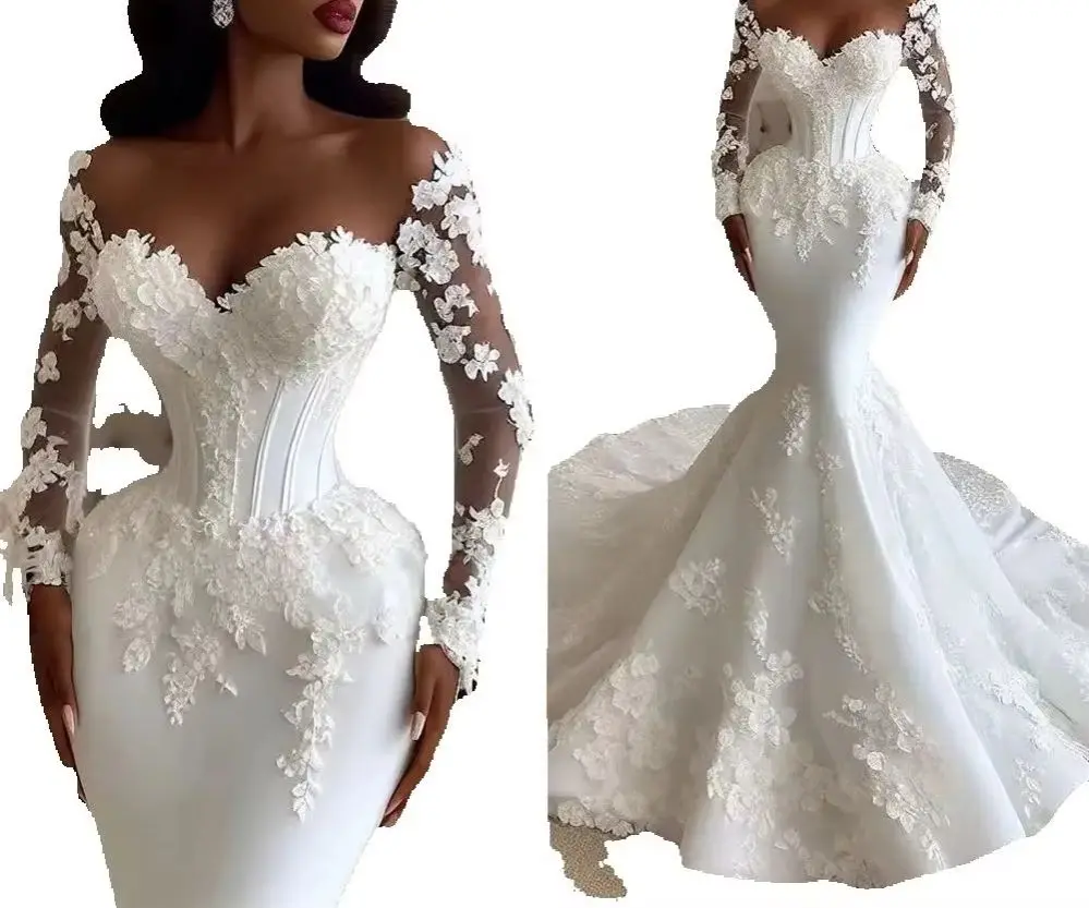 

Lace African Wedding Dress For Black Girls Long Sleeves Appliques Aso Ebi Women Bridal Gowns Vestido De Novia 2026 Customized