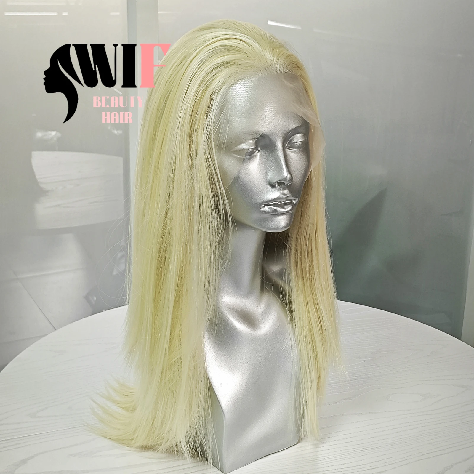 WIF 613 Blonde Straight Wig Synthetic Fiber Hair Long Silky Straight Heat Resistant Lace Front Wig Natural Hairline Cosplay Used