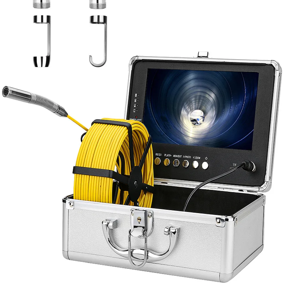 

10m Cable 13MM Pipe Inspection Camera With DVR Function Sewer Drain Industrial Endoscope System 9" Monitor