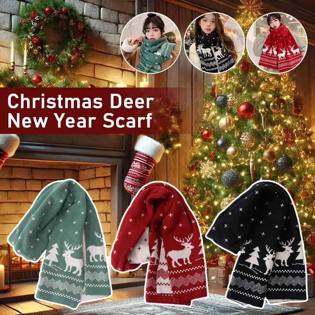 Santa Claus Knitted Red Scarf Women's Autumn And Winter Warm Korean Version Student Versatile New Year Gift Scarf Couple