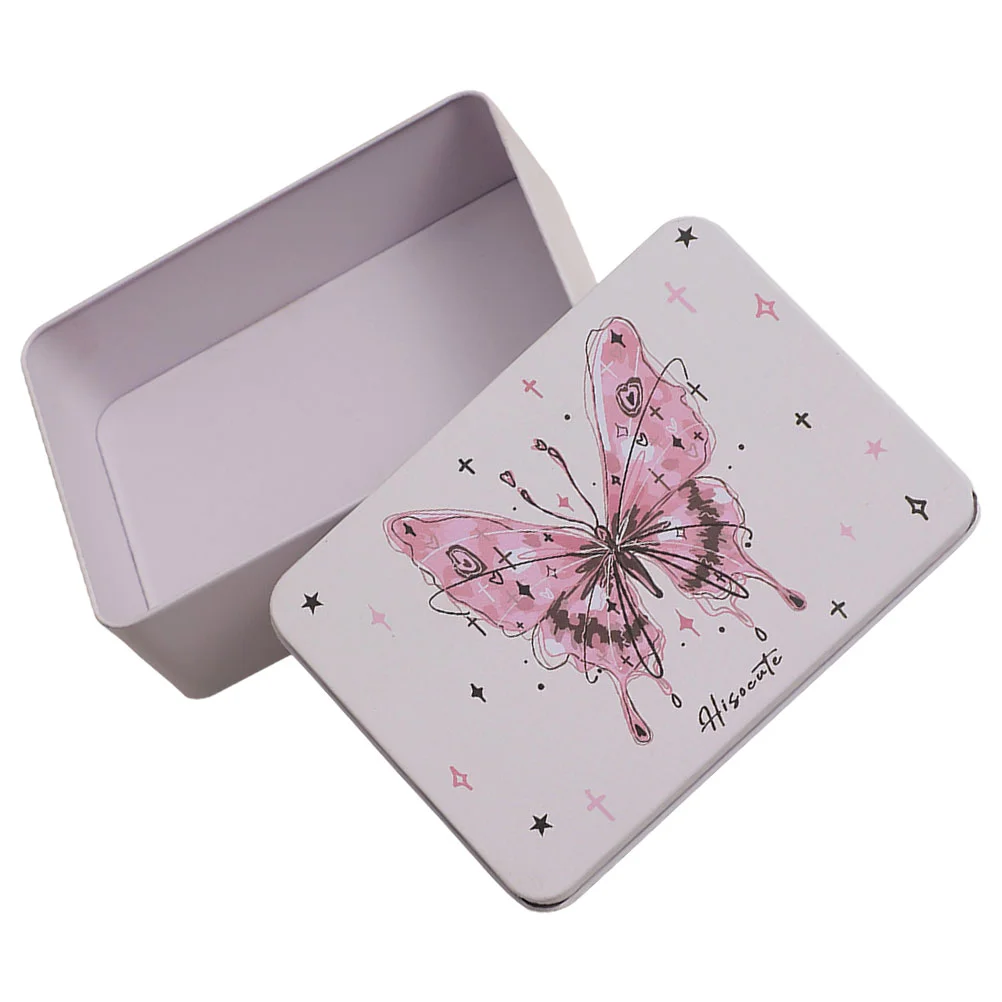 

Cartoon Butterfly Desktop Storage Box Iron Gift Packaging (Pink) Candy Tin Container Boxes Jar Case Small with Lid Student
