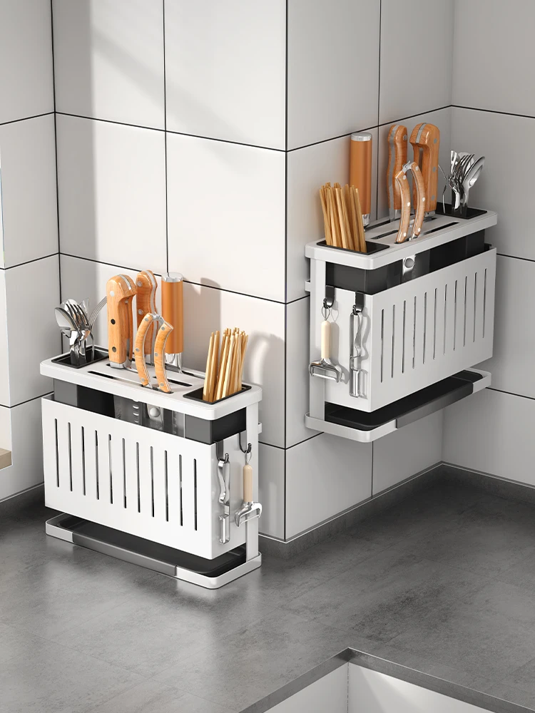 

Многофункциональный настенный держатель для кухонных ножей из углеродистой стали с интегрированной разделочной доской и подставкой для палочек