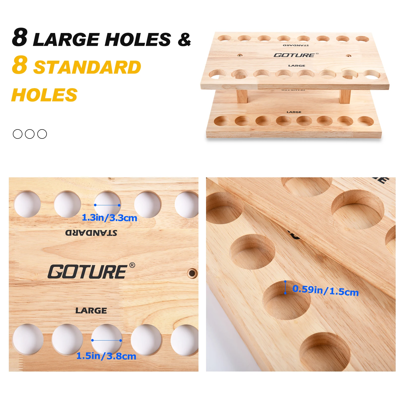 Goture 16 Hole Rack Square Fishing Rod Holder Pole Holders Vertical Rod Holder Solid Wood Display Mount Fishing Rod Storage Tool