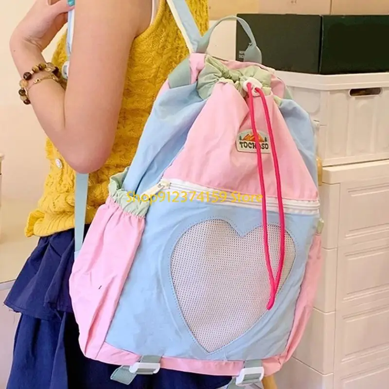 G5AE Large Capacity Women Hiking Backpacks Lightweight School Bag Patchwork Design