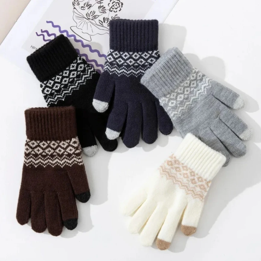

Winter Warm Knitted Gloves Mobile Phone Touch Screen Knitted Gloves Winter Thick Warm Cycling Riding Adult Gloves For Men Women
