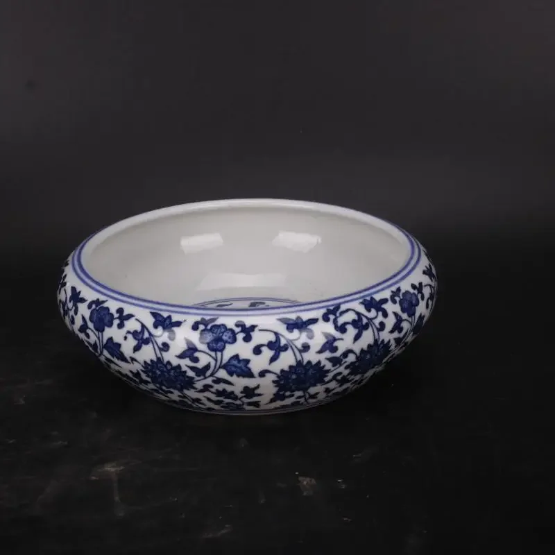 Ceramic Pen Washer Chinese Painting Calligraphy Pen Washer Bowl Blue and White Antique Shallow Water Qing Qianlong Lotus Pattern