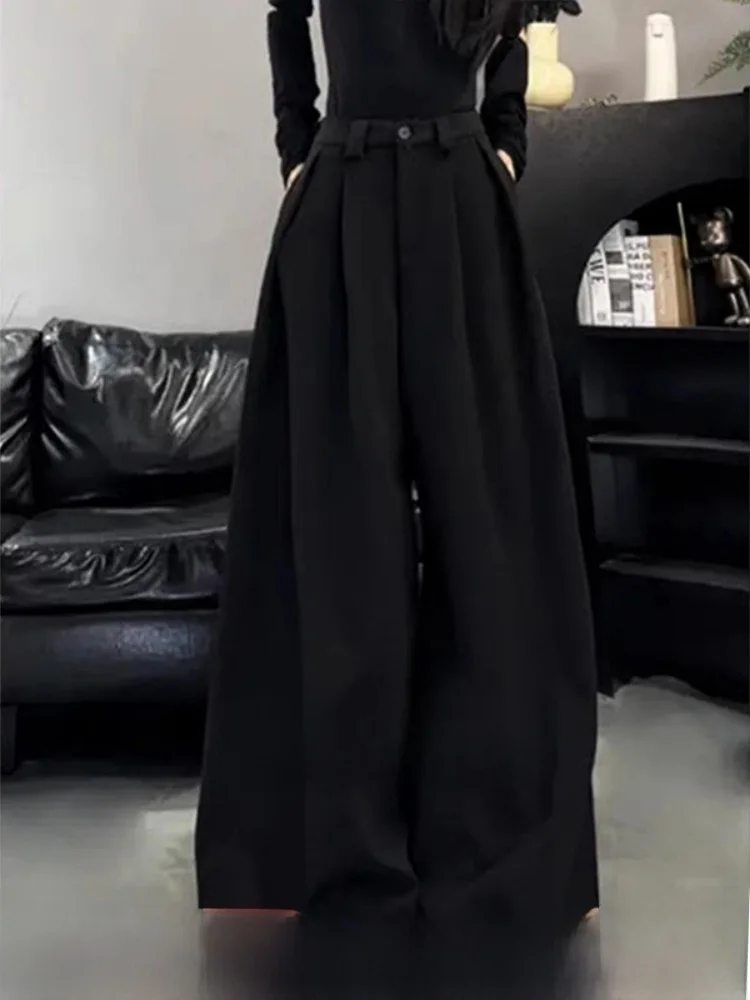 Damskie spodnie z szerokimi nogawkami, ocieplane, z wysokim stanem, o prostym kroju, do ziemi, codzienne, w stylu koreańskim, do pracy.