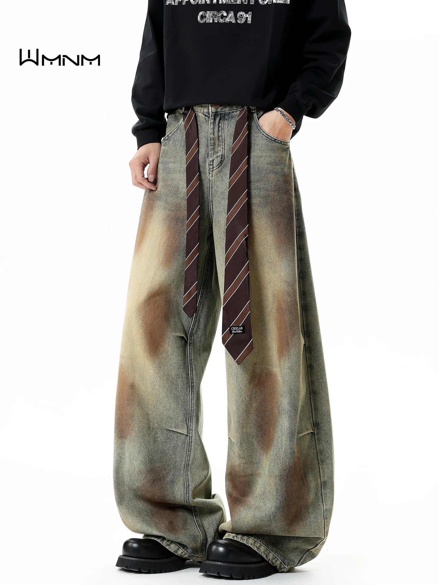 

American Sle Knife Casual Jeans Men's Autumn Winter Trendy Brand Waed out Wide Leg Leisure Long Pants