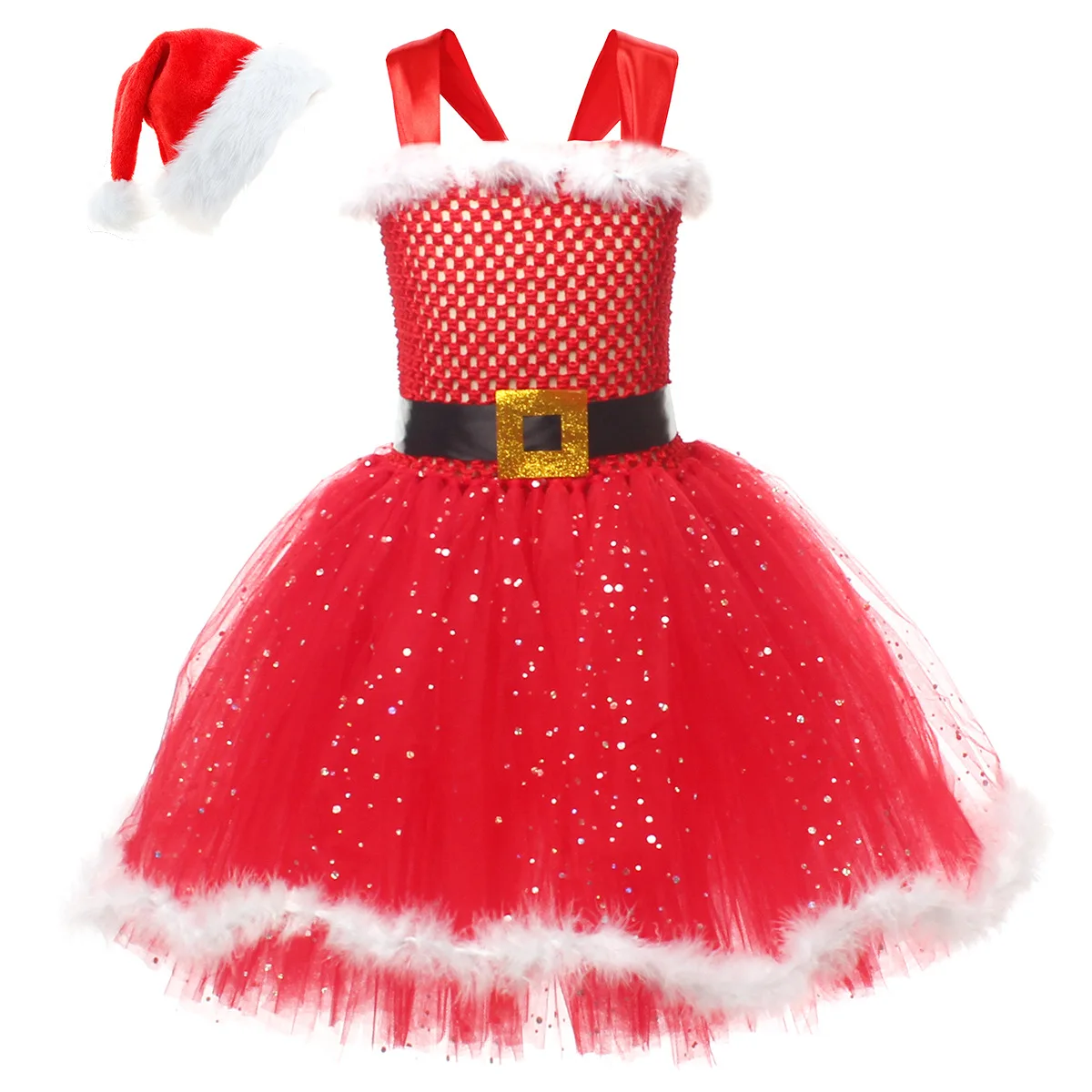 Christmas Dress Claus Costumes for Girls Xmas Tutu Dress Outfit for Kids New Year Princess Dresses Children Miss Claus Clothes