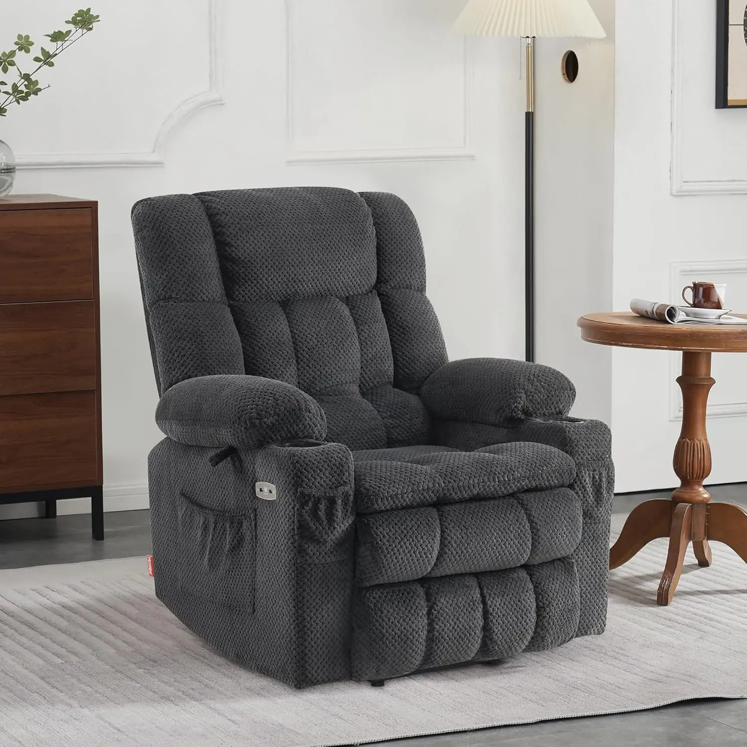 Chair with Massage and Heat for Elderly People, Infinite Position, USB Ports, Cup Holders, Fabric 7890 Medium-Regular