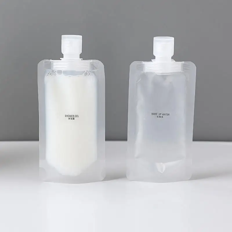 5/10pcs Portable Travel Fluid Makeup Packing Bag Transparent Flip Cap Packaging Bag Plastic Stand Up Spout Pouch 30/50/100 Ml