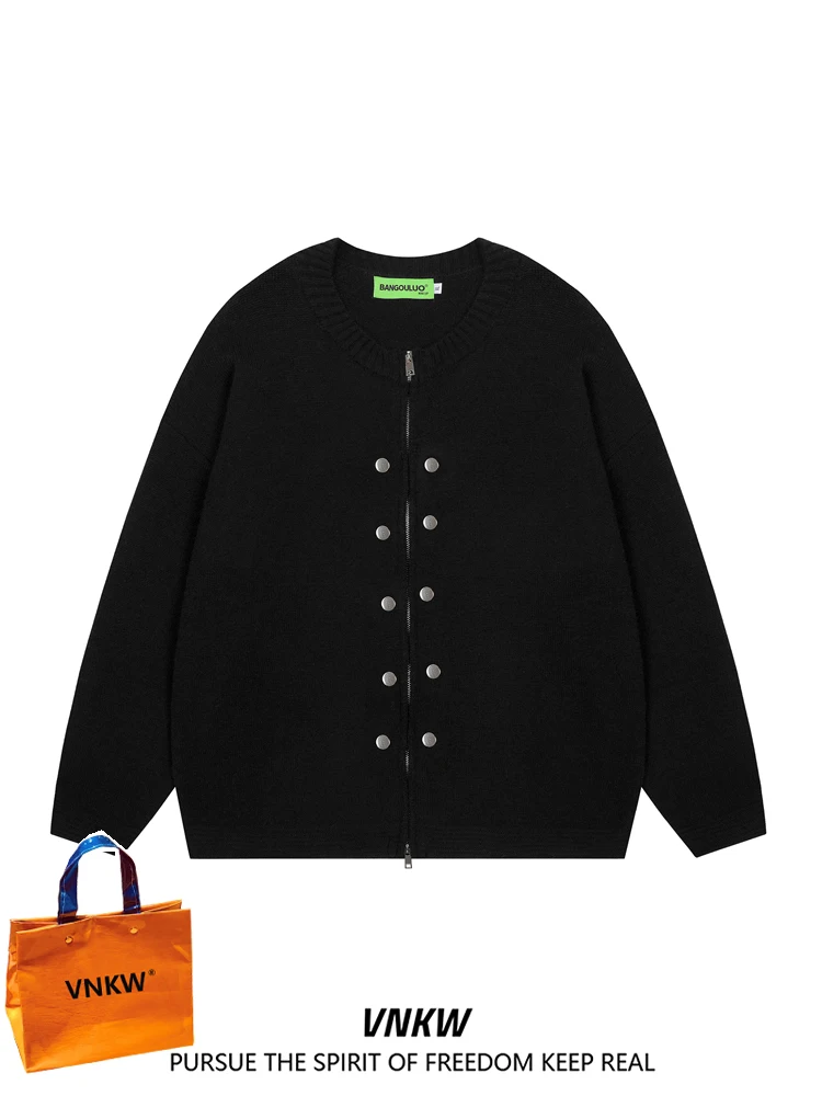 

Trendy Pure Color Men's Open Cardigan Jaet Lazy Sle Versatile Knitted Sweater High Street Cool Winter Outerwear for Couples