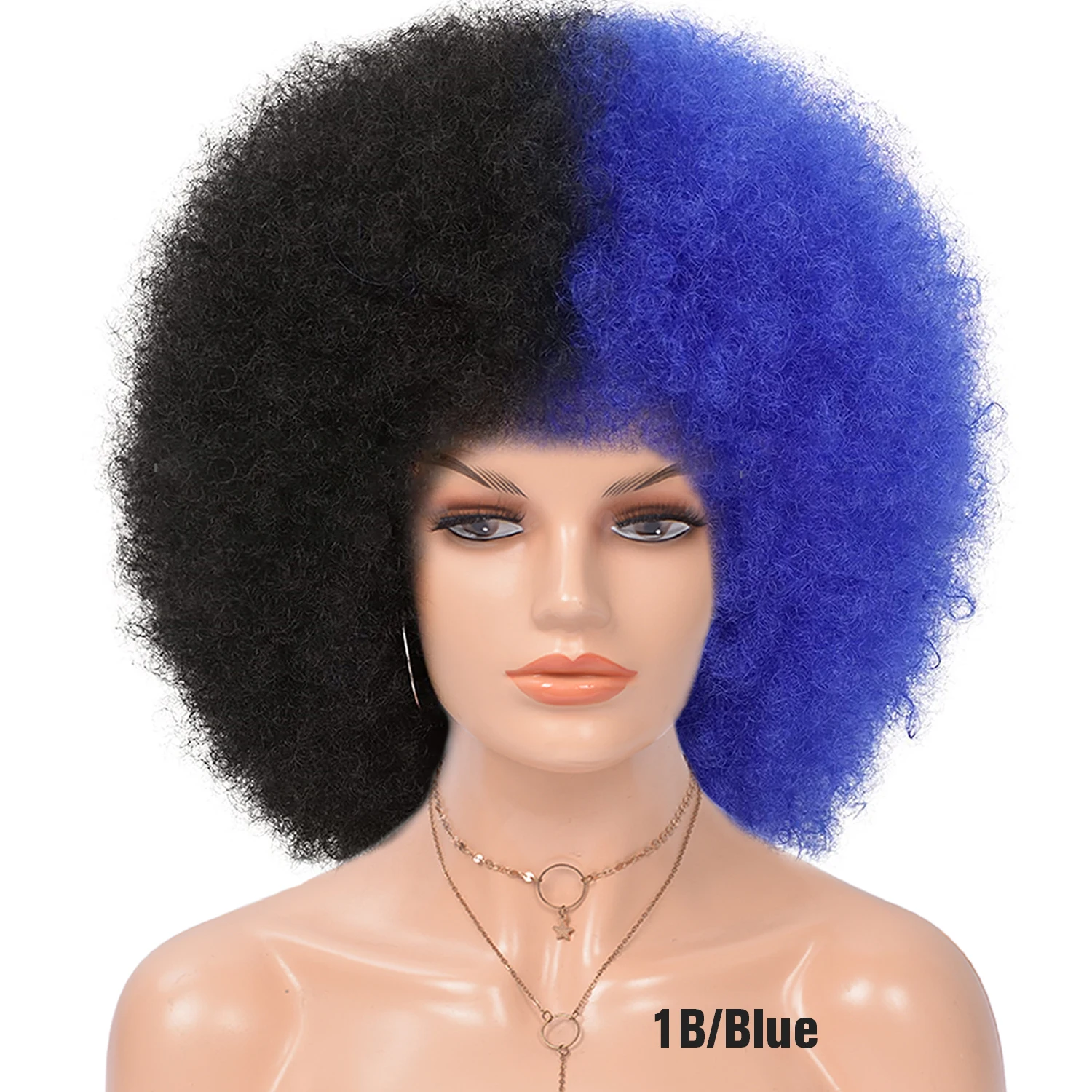 Short Afro Kinky Curly Wig With Bangs For Black Women Cosplay Lolita Natural Hair Ombre Mixed Brown Synthetic African Wigs