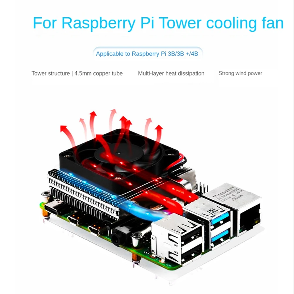 PWM Tower Cooling Fan for Raspberry Pi 3B/3B+/4B PWM Speed Regulating Cooling Thermal Cooling Device with Thermal Pad