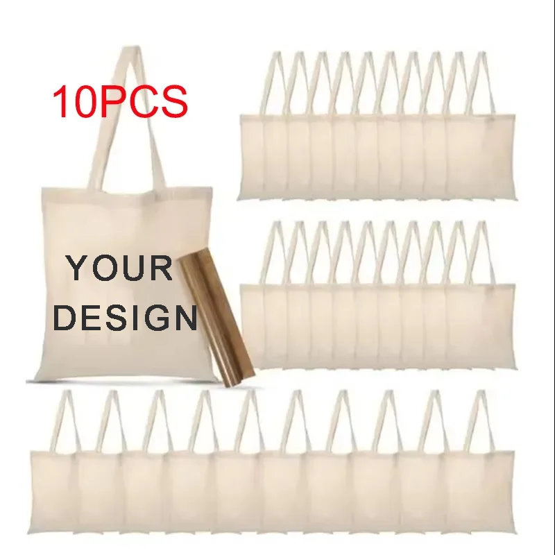 

Geestock 10pcs Canvas Tote Bag Folding Eco-Friendly Shopping Bag Causal Shoulder Bag Handbag Reusable Shopping Trip Bag