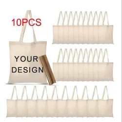 Geestock 10pcs Canvas Tote Bag Folding Eco-Friendly Shopping Bag Causal Shoulder Bag Handbag Reusable Shopping Trip Bag