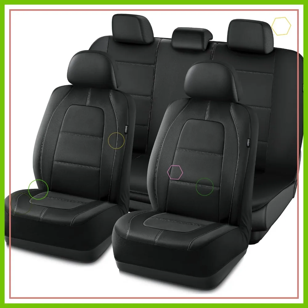 

Universal Leather Car Seat Covers Full Set, Airbag Compatible for Most Cars SUVs Trucks in Black