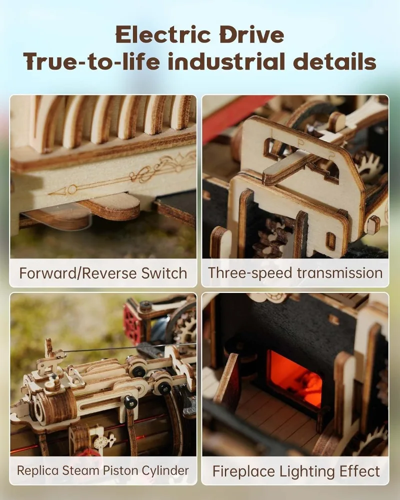 Original Robotime Steampunk Mechanical Train 3-Speed Manual Gearbox Assembly Model Desktop Ornament Collectible Display Gift