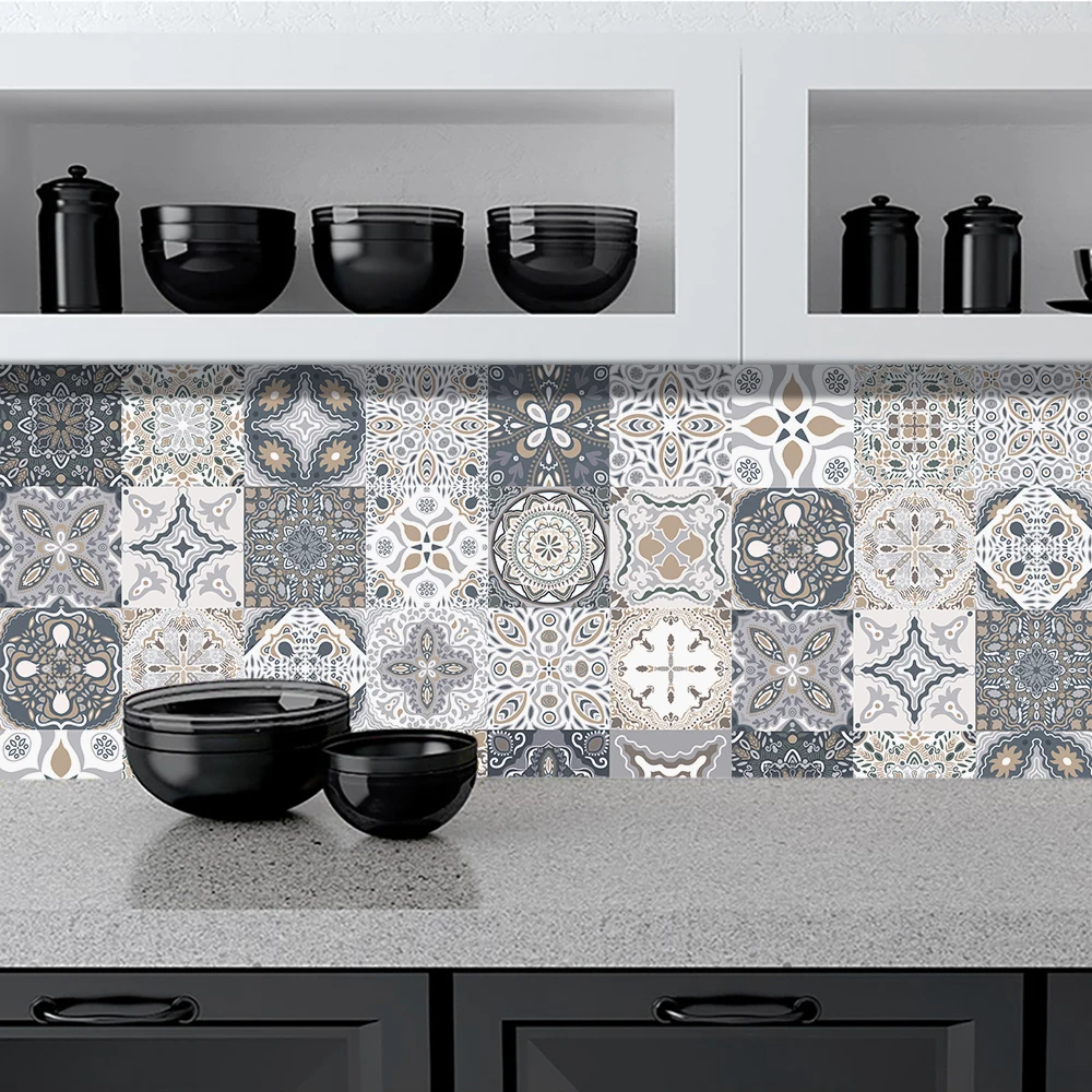 20pcs Matte Tile Wall Sticker Transfers Covers Waterpoof Peel&Stick Art Mural Kitchen Bathroom Table Wardrobe Floor Wall Decor