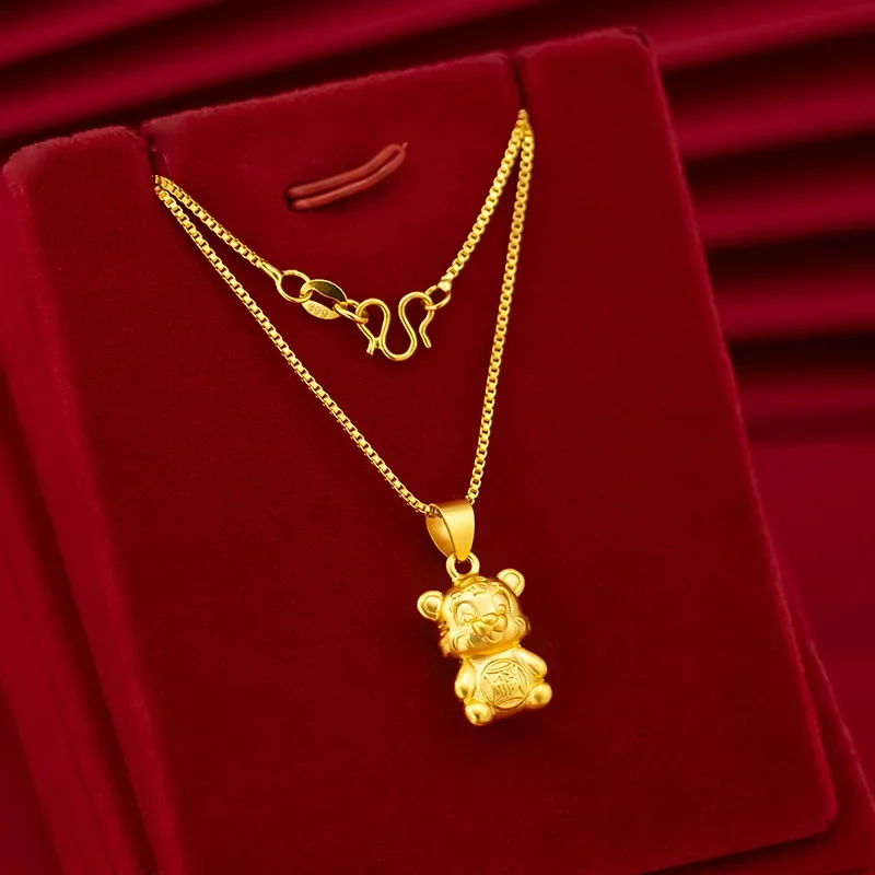 

9999 Real Gold 24K Zodiac Tiger Hanging, Women's Boutique New Product, Little Superman, Cute Tiger Pendant Necklace.