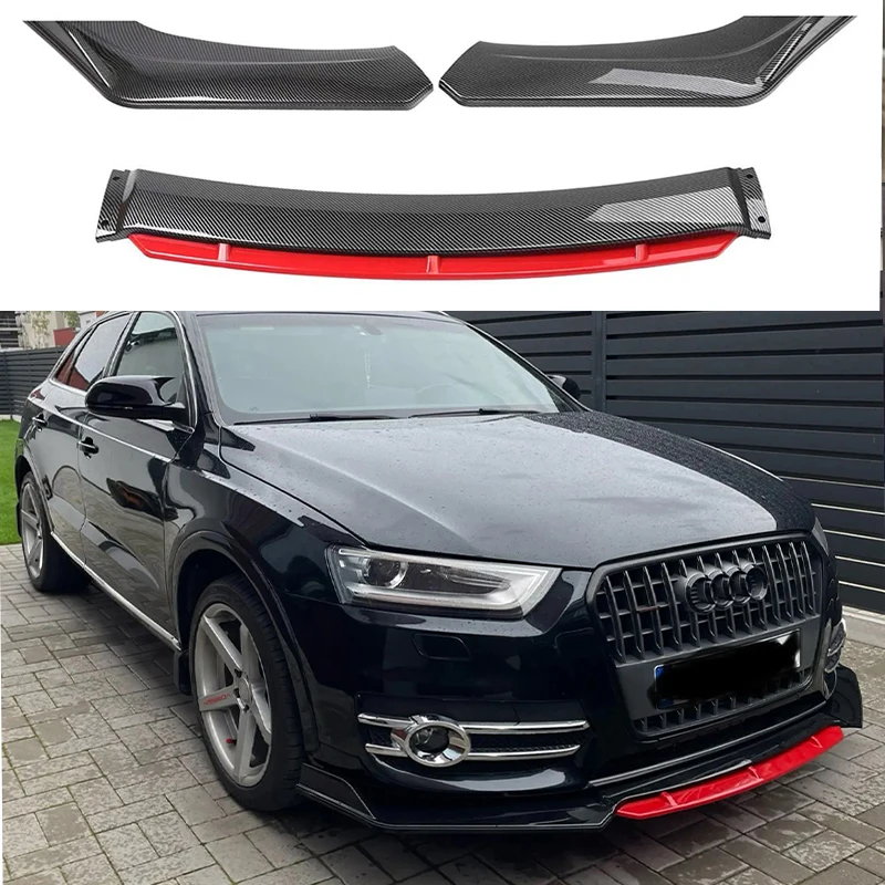 Universal Car Front Bumper Lip Body Kit Spoiler Splitter Diffuser 4PCS Red White Carbon Fiber Canard Splitter ABS Plastic