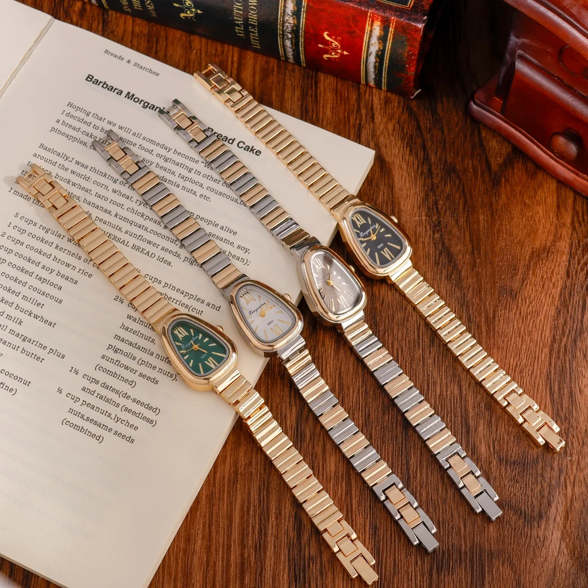 Jam Tangan Wanita Modis Dial Bentuk Tetesan Air Gelang Emas dan Perak Berjalin Desain Elegan Hadiah Sempurna untuk Ibu dan Pacar