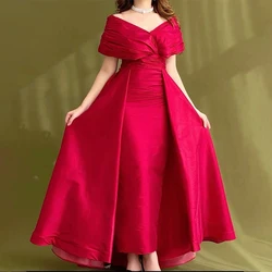 Red Formal Party Dress Maxi Off the Shoulder A Line Saudi Arabian Prom Gowns Ankle Length Elegant Women's Evening Dresses 2024