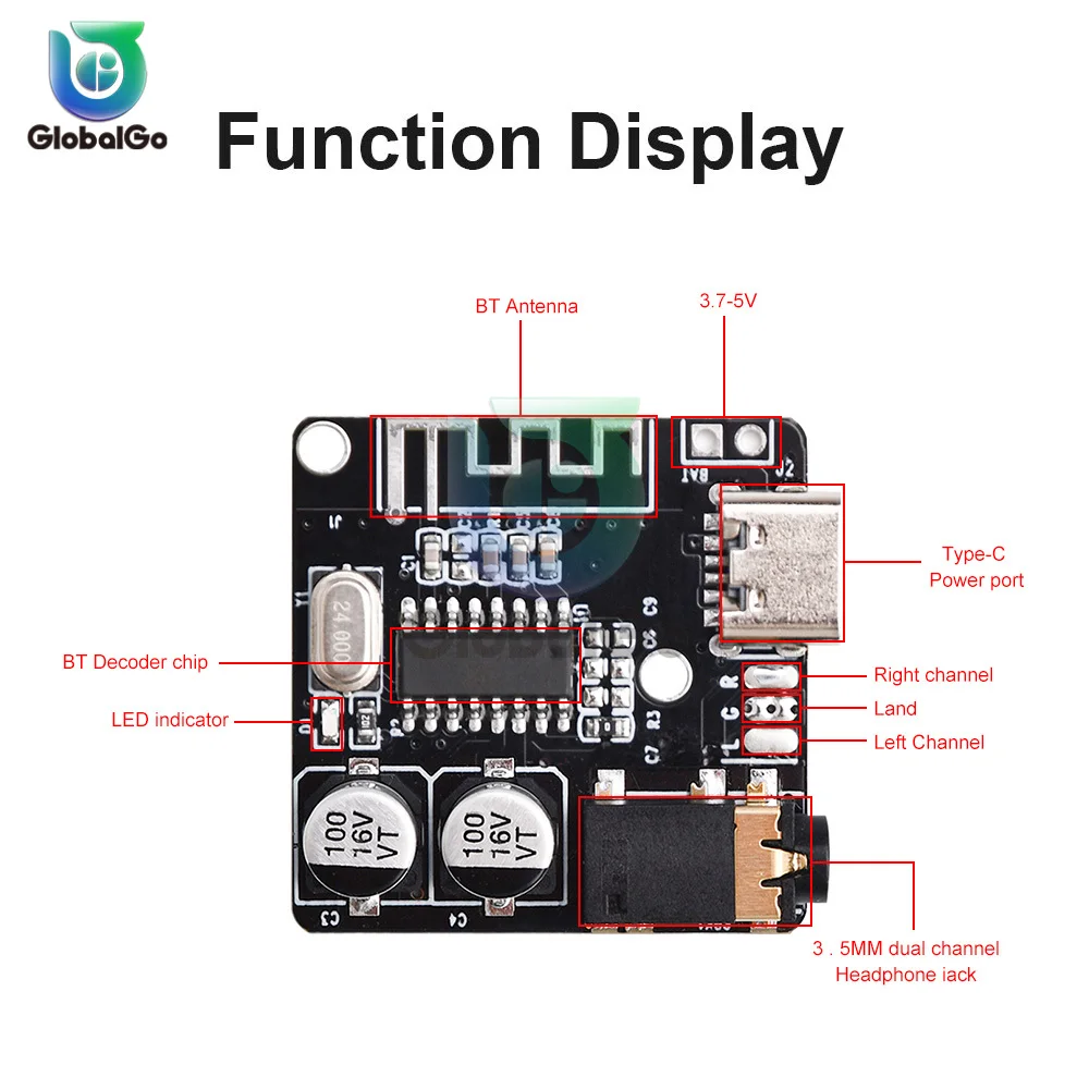 VHM-314 Bluetooth Audio Receiver Board Bluetooth 5.0 MP3 Lossless Decoder Board Wireless Stereo Music Module DC3.7-5V