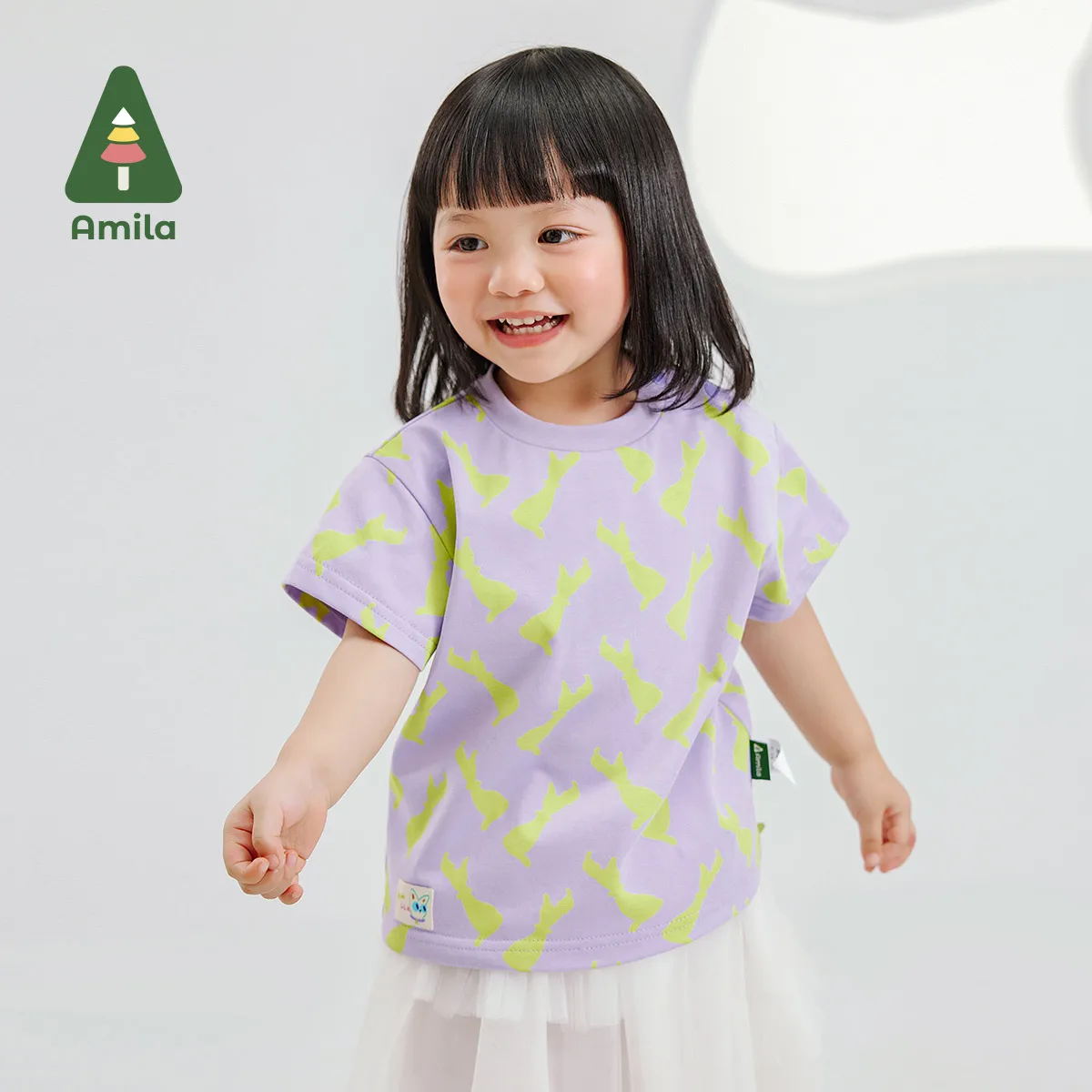 

Amila 2024 Summer New Girls' Top Cotton Two-Tone Selection Cute Print Fashion Boutique Short Sleeve Breathable 0-6Y