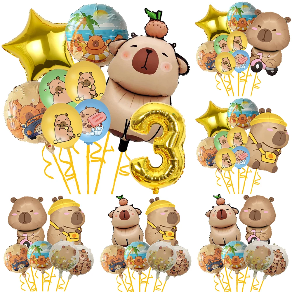 Cartoon Capybara Theme Balloon Set Animal Child Birthday Party Decors With 32nch Caramel Foil Number Baby Shower Globos Gift Toy