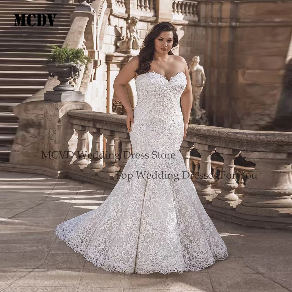 

MCDV Mermaid Oversize Wedding Dresses For Women Elegant Sleeveless Lace Bridal Gowns Princess Party Vestidos De Novia Customized