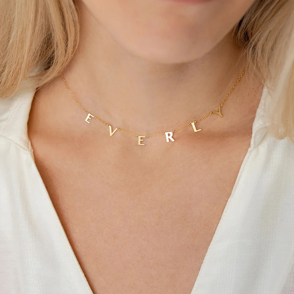 EMANCO Customized Stainless Steel Name Necklace Custom Personalized Letter Choker Necklace Pendant Nameplate Gift Dropshipping