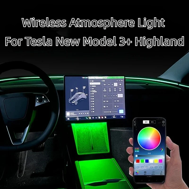 Wireless Charging Atmosphere Light for Tesla New Model 3+ Highland 2024 Center Console Lamps USB Acrylic LED Light Accessories